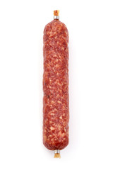 Italian smoked sausage. Dried sausage, isolated on white background