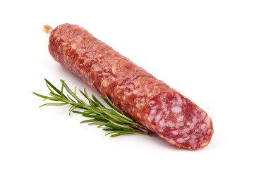 Smoked pork Sausage, Dry-cured meat, isolated on white background