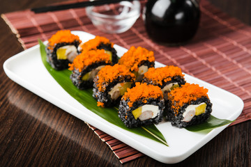 Delicious rolls with fish and cheese