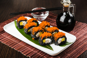 Delicious rolls with fish and cheese