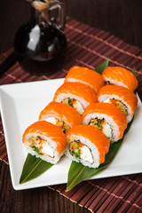 Delicious rolls with fish and cheese