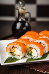 Delicious rolls with fish and cheese