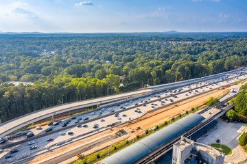 Aerial view Highway expansion project in Atlanta on Highway GA 400