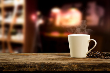 fresh hot coffee in mug and free space for your decoration. 