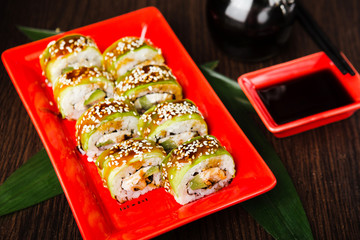 Delicious rolls with fish and cheese