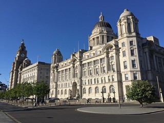 Fototapeta na wymiar Liverpool's Three Graces seen from the waterfront
