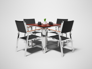 Tables and high chairs isolated 3D render on gray background with shadow