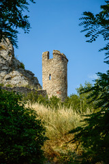 Fototapeta na wymiar Devin castle observation tower, view from the road.