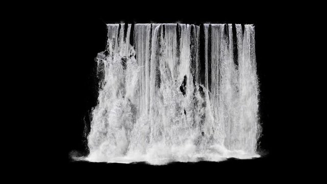 waterfall texture seamless loop, 4k, isolated on black with alpha, foam and mist, looped