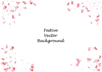 Festive pink rectangle confetti background. Abstract frame confetti texture for holiday, postcard, poster, website, carnival, birthday, children's parties. Cover confetti mock-up. Wedding card layout