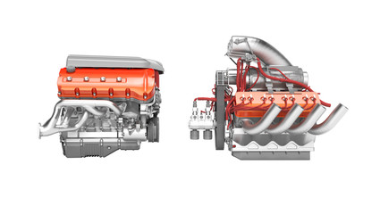Modern turbo engine and supercharger engine isolated 3d render on white background no shadow