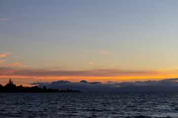 Evening with sunset over Taupo lake, New Zealand