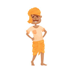Man in Indian clothes is standing. Vector illustration.