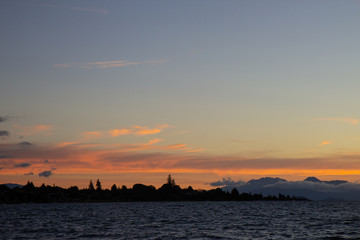 Evening with sunset over Taupo lake, New Zealand