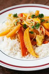 Curried Rutabaga and Carrots with Chinese Cabbage and Bean Sprouts