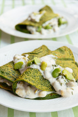 Green Pancakes with creamy  fava beans.