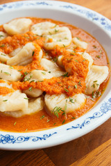 Home made celery root gnocchi with apple carrot Sauce