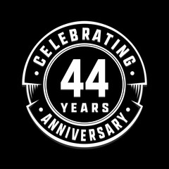 Celebrating 44th years anniversary logo design. Forty-four years logotype. Vector and illustration.