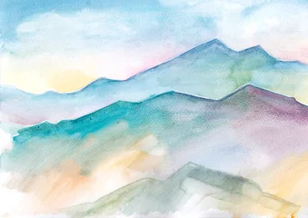 Fototapete hand drawn watercolor mountain landscape © SOKA