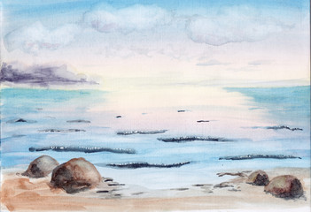 hand drawn watercolor mountain landscape