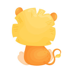 Cartoon lion cub with a magnificent mane sits. Vector illustration on a white background.