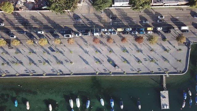Traffic in drone view in Zurich - Switzerland 