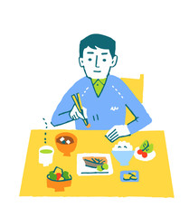 バランスの良い食事をする男性