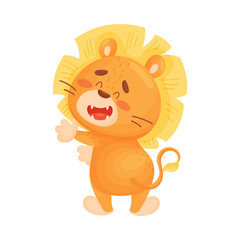 Obraz na płótnie Canvas Cute lion cub stands back forward. Vector illustration on a white background.