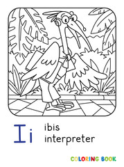 Ibis interpreter or translator. ABC Coloring book