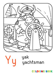 Yak yachtsman ABC coloring book. Alphabet Y