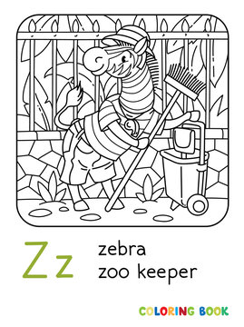 Zebra zoo keeper coloring book. Animal Alphabet Z