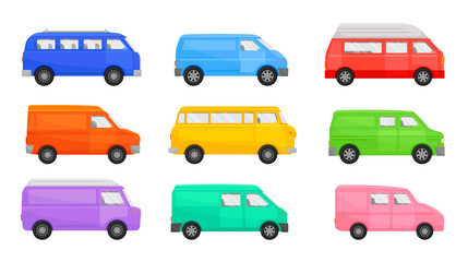 Set of minibuses. Vector illustration on a white background.