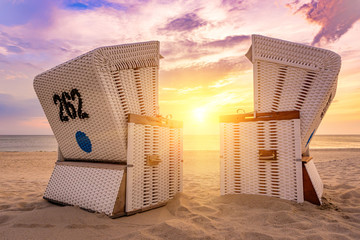 Beach Chairs at Kampen beach on the island Sylt - obrazy, fototapety, plakaty