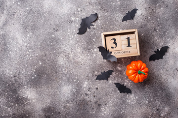 Halloween background with wooden calendar