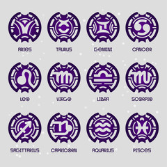 Zodiac signs, horoscope set, all zodiac symbols vector illustration, astrology signs