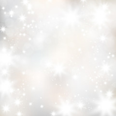 Silver and champagne bokeh light vector background. Relaxation and dreamy mood theme banner. Blurred vision or winter daydreaming. Magical Christmas atmosphere, crystal flares decorative glow poster.