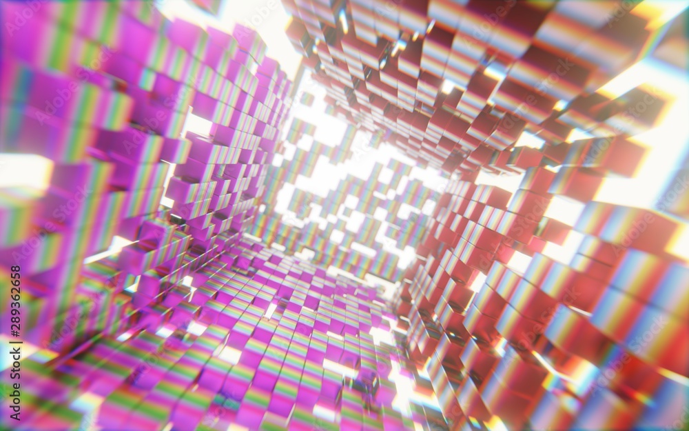 Aufkleber abstract colorful solid cubes lighting explosion sci fi background, 3d rendering.