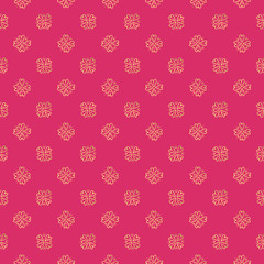 Hand drawn gold heart seamless pattern printed on pink background