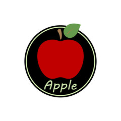 Red apple, sticker with the inscription. Vector illustration.