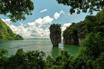 Fototapeta na wymiar Thailand - Ao Phang-nga National Park, consists of an area of the Andaman Sea studded with numerous limestone tower karst islands, best known is Khao Phing Kan, called 