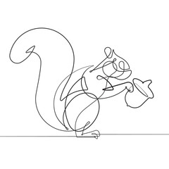 Squirrel with an Acorn Single Continuous Line Vector Graphic Illustration