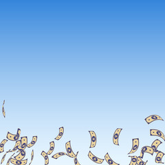 Chinese yuan notes falling. Sparse CNY bills on bl