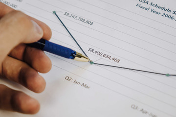 Obraz premium ballpoint pen indicates income graphs lying on the table