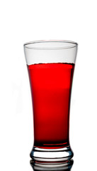 Red water with glass on white background