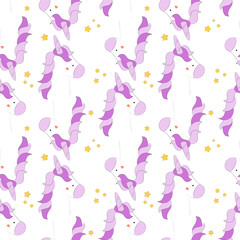 Trendy seamless pattern with unicorns - fantastic creature, mystical animal. Childish cartoon print.