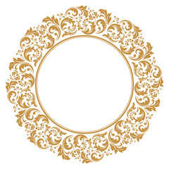 Decorative frame Elegant vector element for design in Eastern style, place for text. Floral golden border. Lace illustration for invitations and greeting cards.