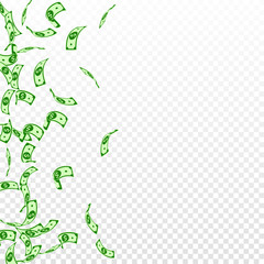 American dollar notes falling. Sparse USD bills on