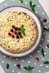 Homemade shortcrust berry pie with crumble