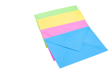 Color envelopes isolated on white background.Copy space