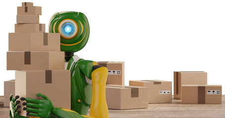 autonomous delivery robot shipping parcels 3d-illustration © wetzkaz